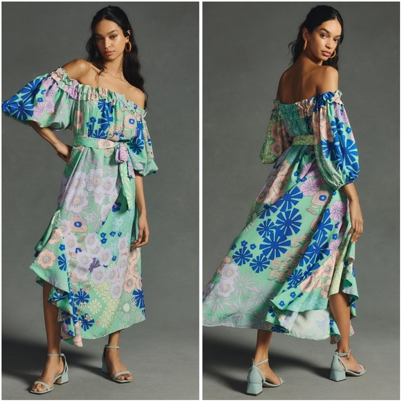 Anthropolgie Oopscool Off The Shoulder Printed Dress XS - Picture 2 of 10